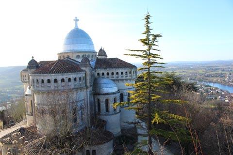 View across the basilica to the Lot river