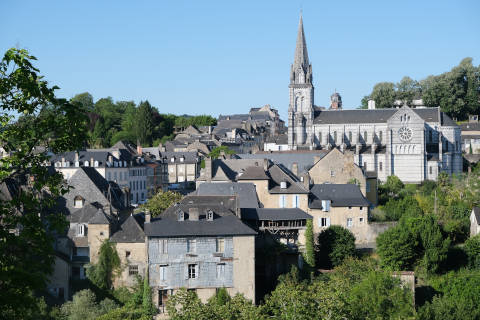 View of houses and Church of Notre-Dame in Oloron-Sainte-Marie