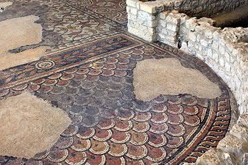 extensive mosaics in eating area of Montcaret roman villa