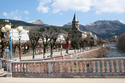 View along the river in La Bourboule town centre
