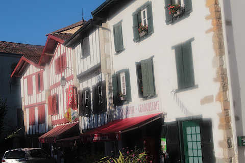 Basque style houses in centre of Saint-Pée-sur-Nivelle village